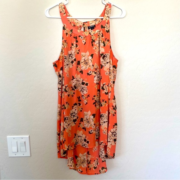 torrid Tops - Torrid Coral Pink Floral Georgette High Neck Sleeveless Hi Lo Tank Size 1